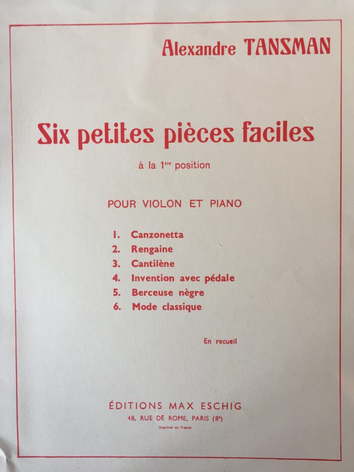 Alexandre Tansman -  Six petites pièces faciles à la 1ère position