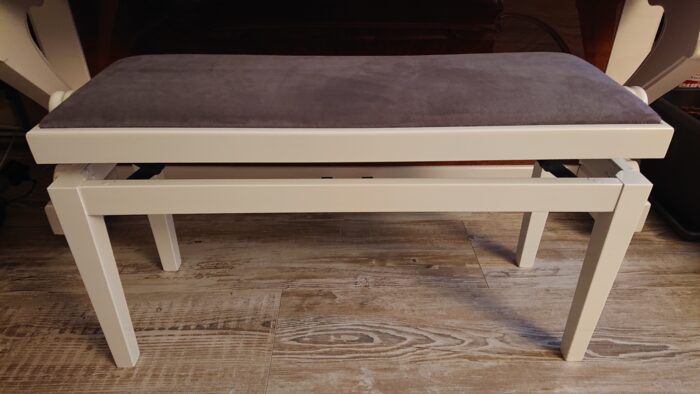 Banquette double vernis blanc assise grise velours