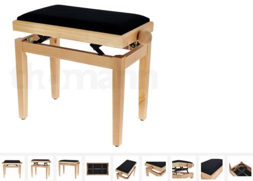 Banquette neuve en bois clair mat, assise en velours noir